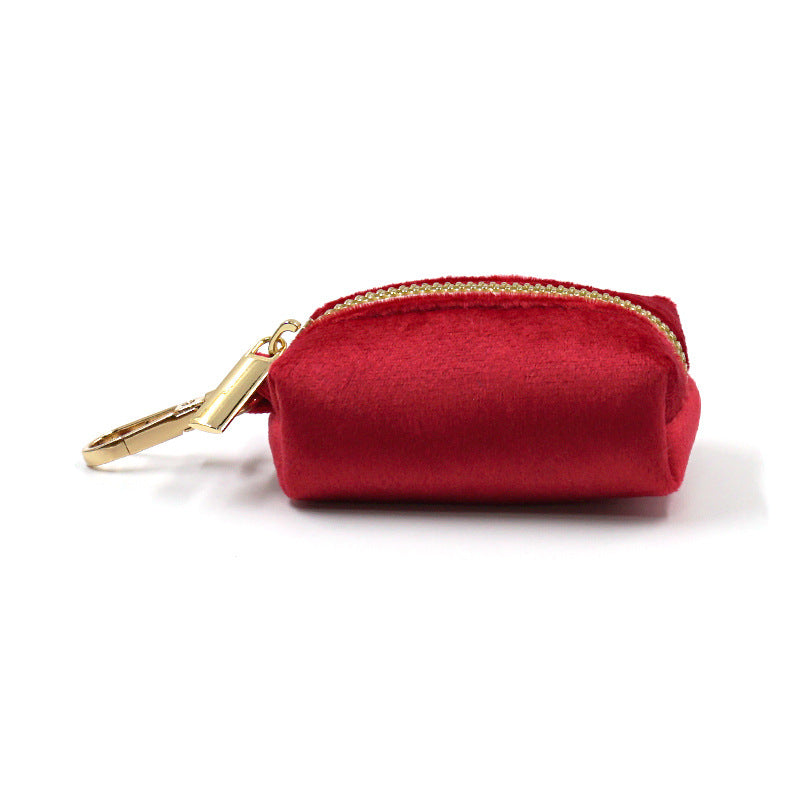 Velvet Poop Bag Holder - Red